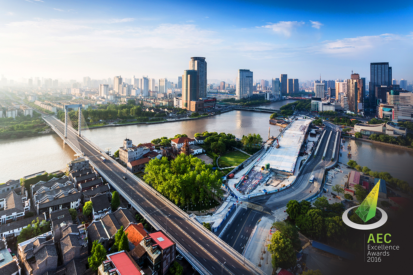 panoramic high angle view of cityscape at riverbank