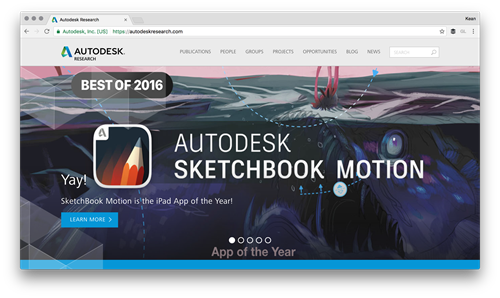 The award-winning Autodesk Research website featuring the award-winning SketchBook Motion app