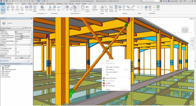 Revit 2018 adds 100 connections between steel members, including those from custom, user-defined families. (Image courtesy of Autodesk.)
