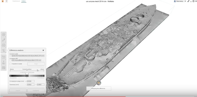 USS Arizona 2014 and 2016 Data Comparison - Change Detection