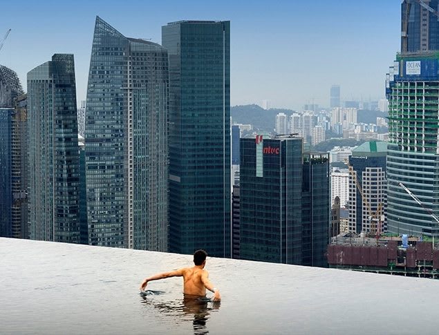 Close to the edge. The infinity pool at the 57th floor of the MBS in Singapore. (Image courtesy of Natare Corp.)