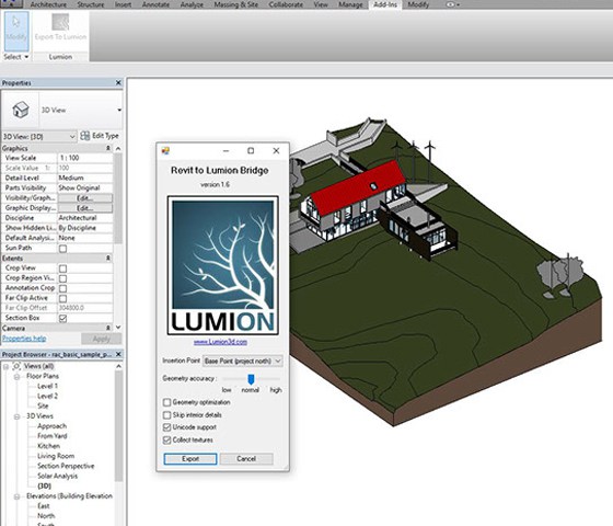 Revit model into Lumion with Revit exporters add-on