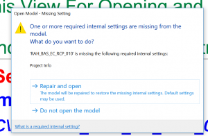 Revit 2018 New Feature and “One or more required internal settings are missing”