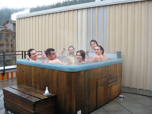 Autodesk Neuchatel employees kicking back in our hot tub