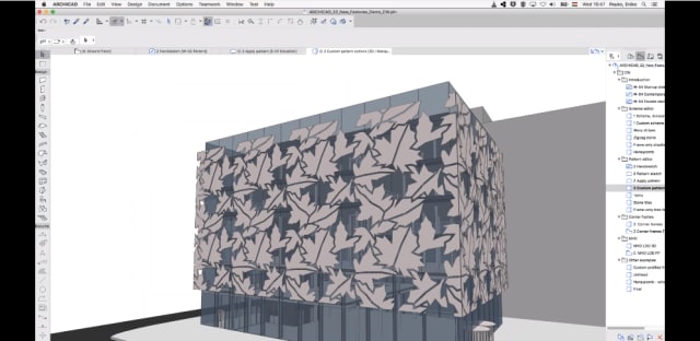 The redesigned Curtain Wall tool, which allows for more complex repeating patterns, is one of the biggest draws of ARCHICAD 22. (Image courtesy of GRAPHISOFT.)