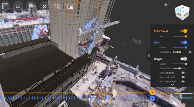 A still image from a Reconstruct project that shows both point cloud and BIM data. (Image courtesy of Reconstruct.)
