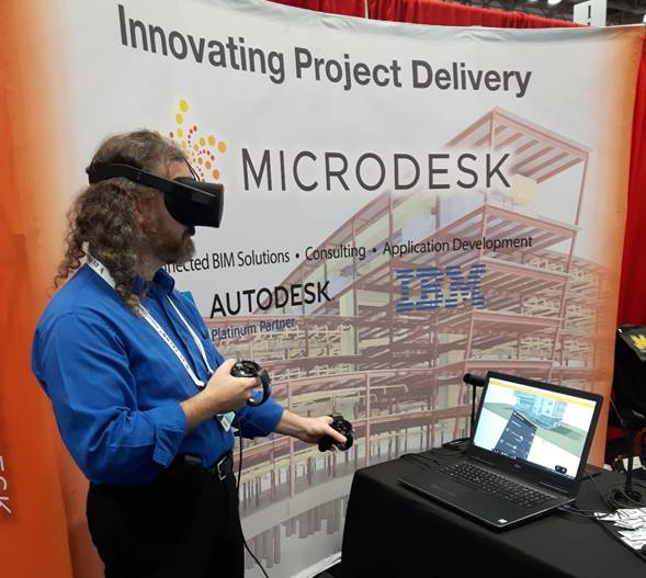 Microdesk’s Peter Marchese demonstrates the company’s approach to VR. (Image courtesy of author.)