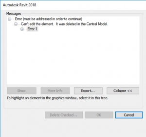 Fixing “Can’t edit the element.  It was deleted in the Central Model” on BIM 360