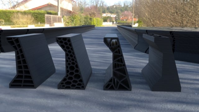 “Jersey barriers” 3D printed as part of a collaboration between NASA and Autodesk. (Image courtesy of Autodesk.)