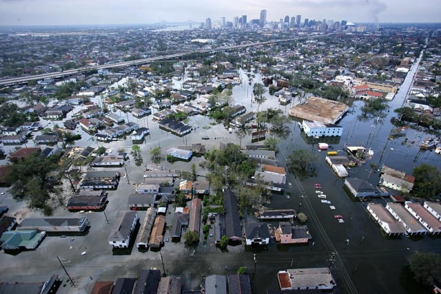 Floodwaters after Hurricane Katrina in 2005. With the threat of global climate change, the city could face another Katrina-like storm in the next 10 years (Image courtesy of AFP.)