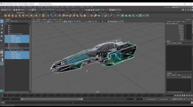 A spaceship design is transferred from Maya to Unity. (Image courtesy of Unity Technologies.)