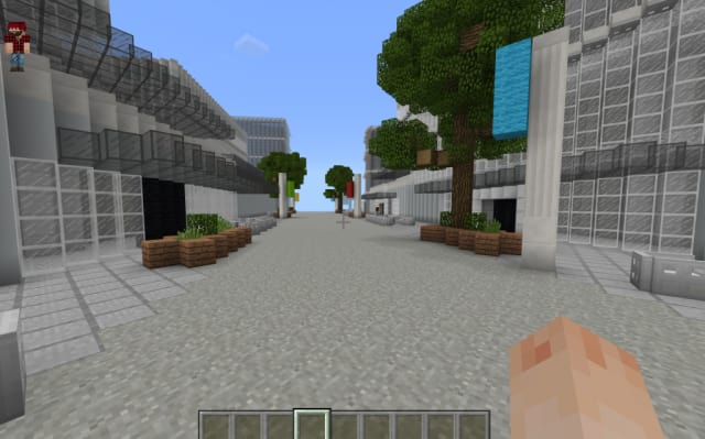 Minecraft character Steve explores the build of Microsoft’s upcoming campus. (Image courtesy of Microsoft.)