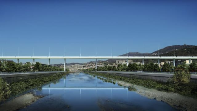 A rendering of Renzo Piano’s planned bridge, which will replace the collapsed Morandi Bridge. (Image courtesy of Renzo Piano.)