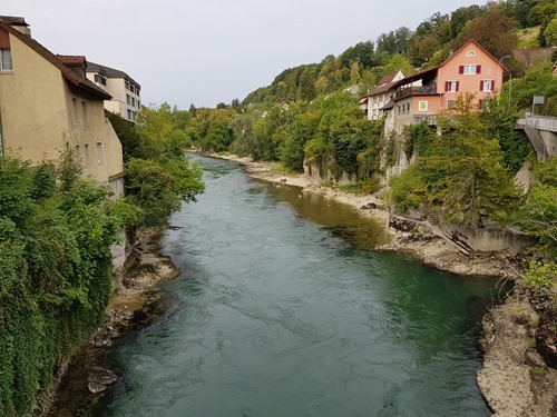 The Aare in Brugg, just before it heads north to Germany