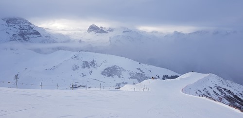 The piste from Lavey towards Hahnenmos in Adelboden on Saturday morning