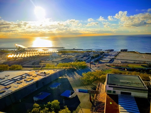 A filtered view across to the conference centre