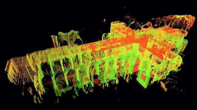 A point-cloud scan taken from Andrew Tallon’s scans of the Notre Dame Cathedral. (Image courtesy of Vassar University.)