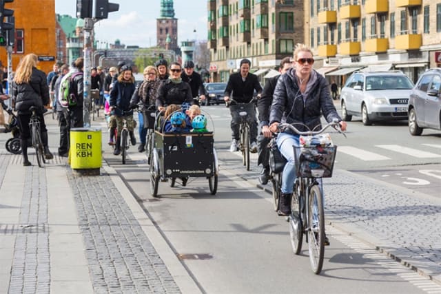 With five times as many bikes as there are cars, Copenhagen is considered the biking capital of the world. It’s a city where 17 percent of families with kids even have a cargo bike, with a large storage section attached to the front. (Image courtesy of City IO.)