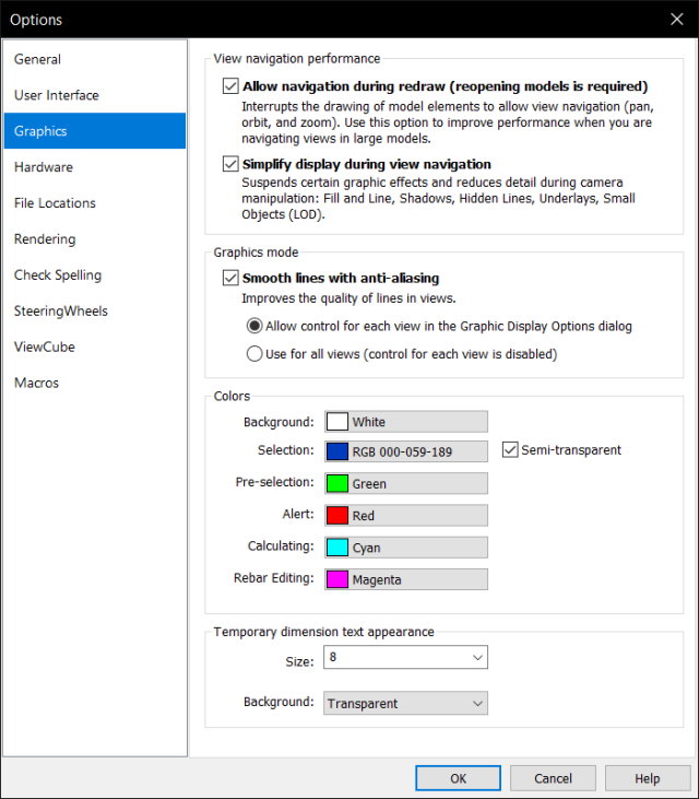 Revit 2020 Options Dialog