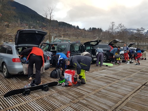 Getting ready in the car park