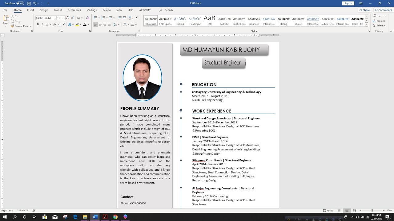 Unique CV Design Or Resume Design In MS Word Revit News