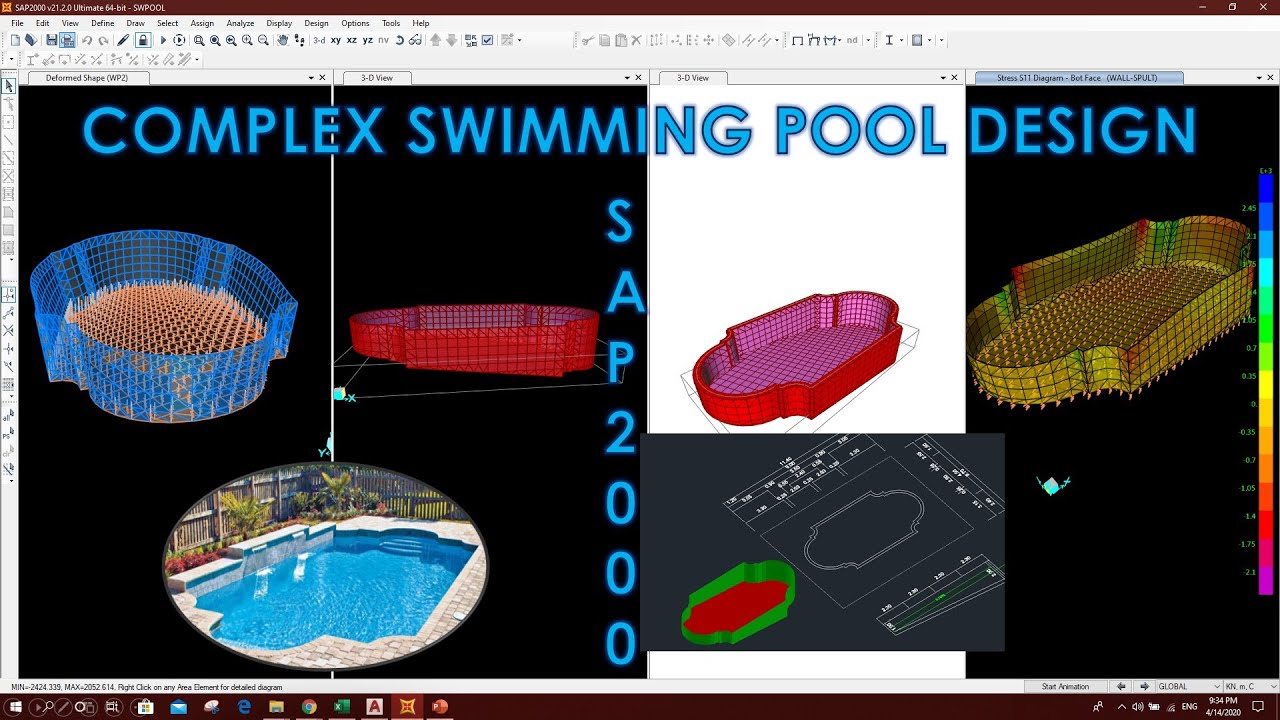 Complex Shaped Swimming Pool Deisgn in SAP2000 Applying Soil Pressure