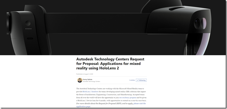 Autodesk Technology Centers Request for Proposal - Applications for mixed reality using HoloLens 2Autodesk Technology Centers Request for Proposal - Applications for mixed reality using HoloLens 2