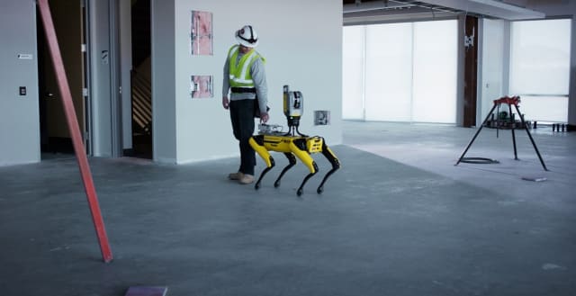 Smart following technology by Piaggio Fast Forward, linked to Trimble robots, could unlock tremendous value for the construction industry. (Credit: Trimble)