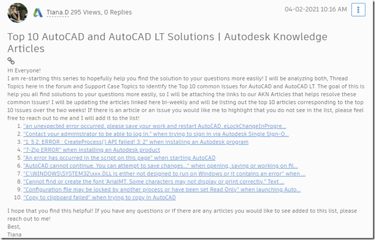 Top 10 AutoCAD and AutoCAD LT Solutions 4/2/2021