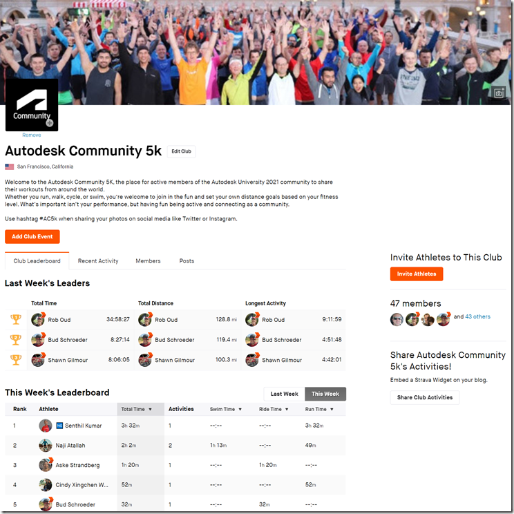 Autodesk Communty 5k Strava Club