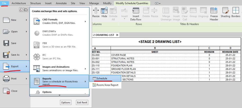 Export Revit schedules to excel-2