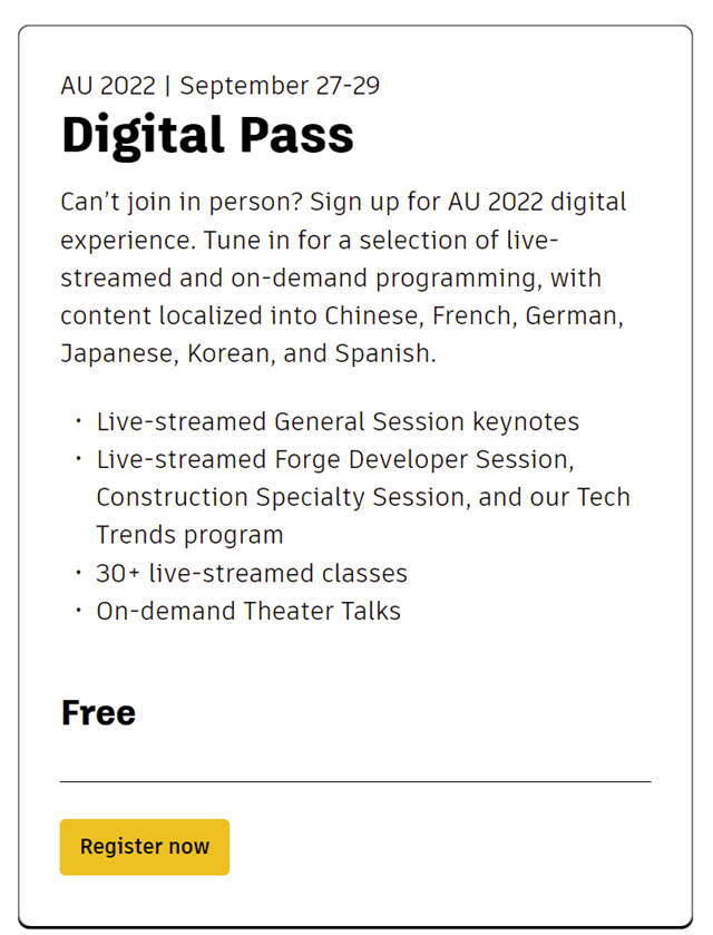 Autodesk University 2022 free virtual passes 
